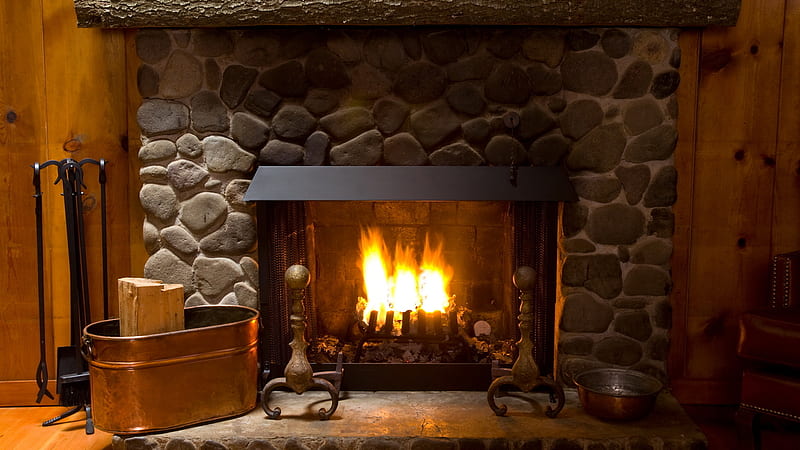 ....by the fireplace !, fireplace, fire, warm, stone wall, furnace, stoking rod, wood, HD wallpaper