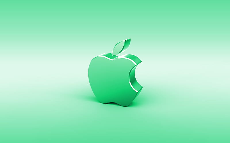 Apple turquoise 3D logo, minimal, turquoise background, Apple logo, creative, Apple metal logo, Apple 3D logo, artwork, Apple, HD wallpaper