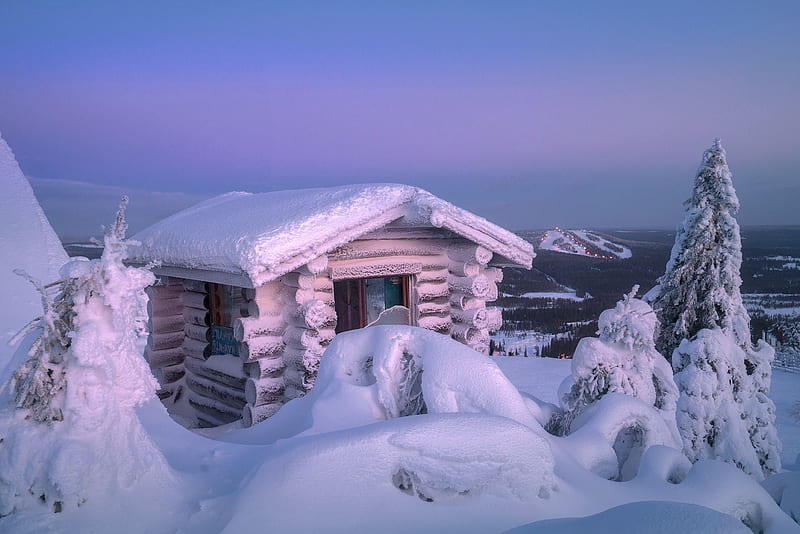Wooden hut in winter, wooden, hut, house, cottage, snow, bonito, winter, HD wallpaper