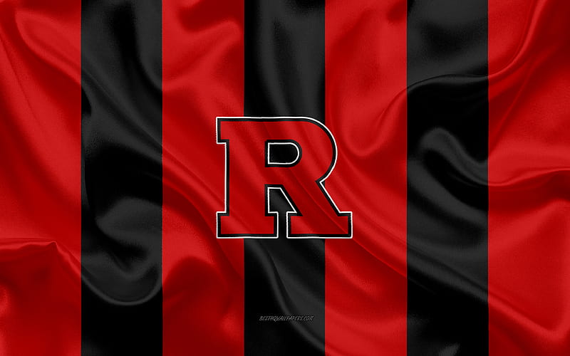Rutgers Scarlet Knights, American football team, emblem, silk flag, red-black silk texture, NCAA, Rutgers Scarlet Knights logo, Piscataway, New Jersey, USA, American football, HD wallpaper