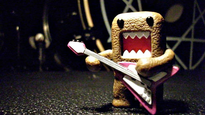 Domo wit a guitar, domo, a stage, a guitar, wires, HD wallpaper