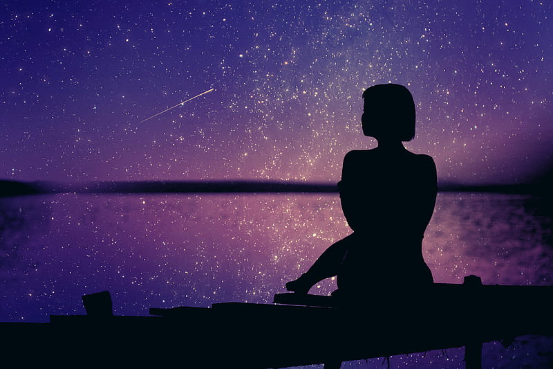 Woman Silhouette Background Sunset Stars , silhouette, stars, nature, graphy, HD wallpaper
