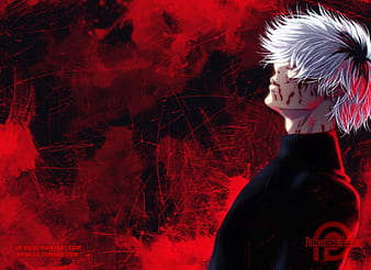 4K, Kaneki Ken, white hair, red, anime, fan art, mask, Tokyo Ghoul, HD  Wallpaper