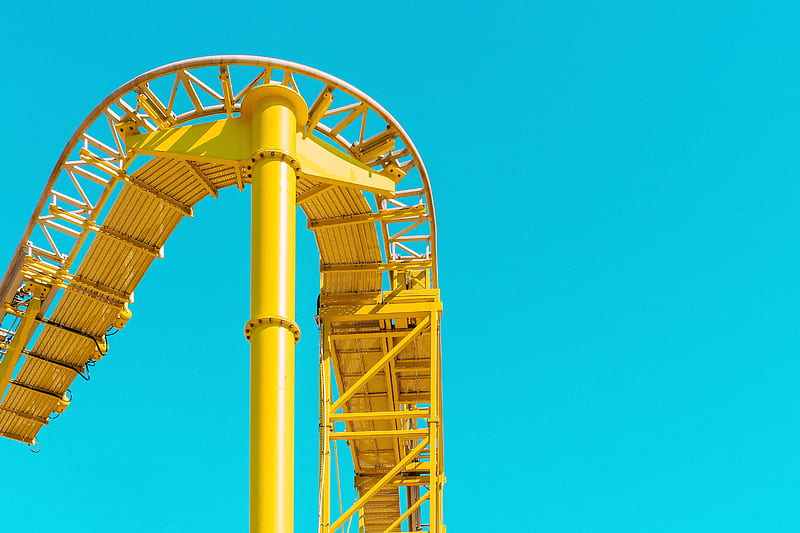 yellow roller coaster rail under clear sky, HD wallpaper