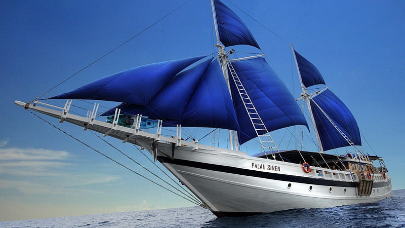 Blue Sails, water, boat, sea, masts, HD wallpaper