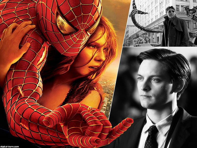spider man 2, tobey maguire, red, cool, hot, black, kristen dunst, white, sexy, HD wallpaper