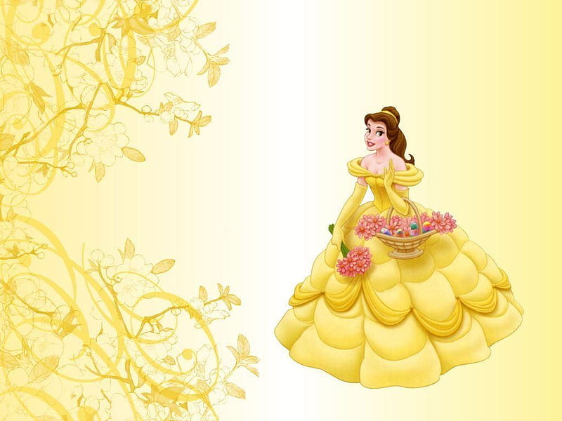 Princess Belle, princess, beauty and the beast, dress, girl, belle, yellow, disney, HD wallpaper