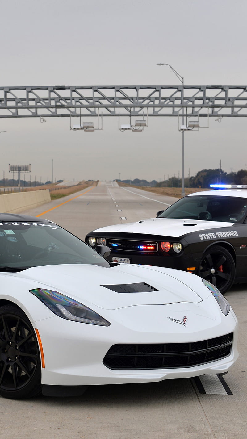 Corvette, car, challenger, cops, dodge, muscle, police, esports, HD phone wallpaper
