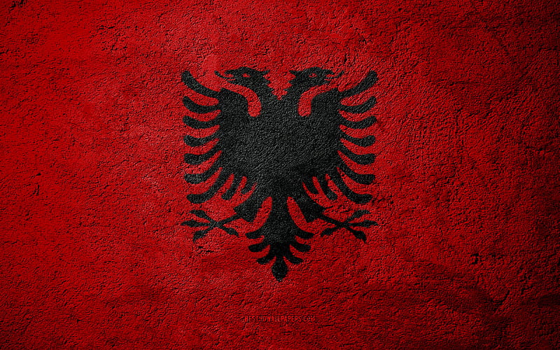Flag of Albania, concrete texture, stone background, Albania flag, Europe, Albania, flags on stone, HD wallpaper