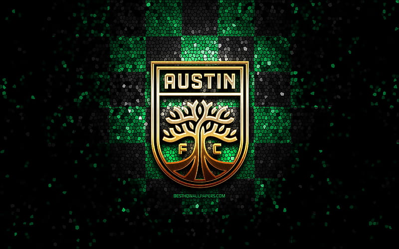 Austin FC, glitter logo, USL, green black checkered background, USA, american soccer team, FC Austin, United Soccer League, Austin FC logo, mosaic art, soccer, football, America, HD wallpaper