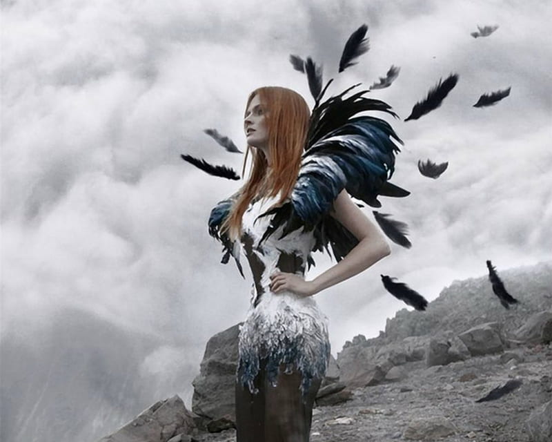 Gothic Style, Gothic, woman, style, feathers, HD wallpaper