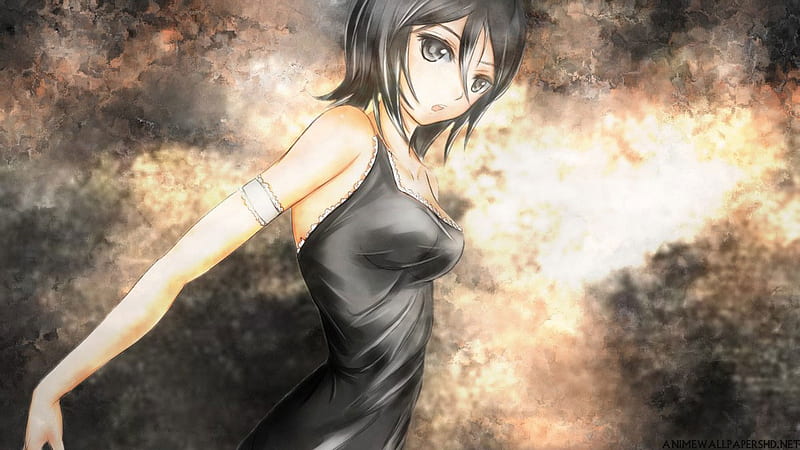 Kuchiki Rukia, bleach, short hair, armband, anime, black eyes, rukia, black hair, HD wallpaper