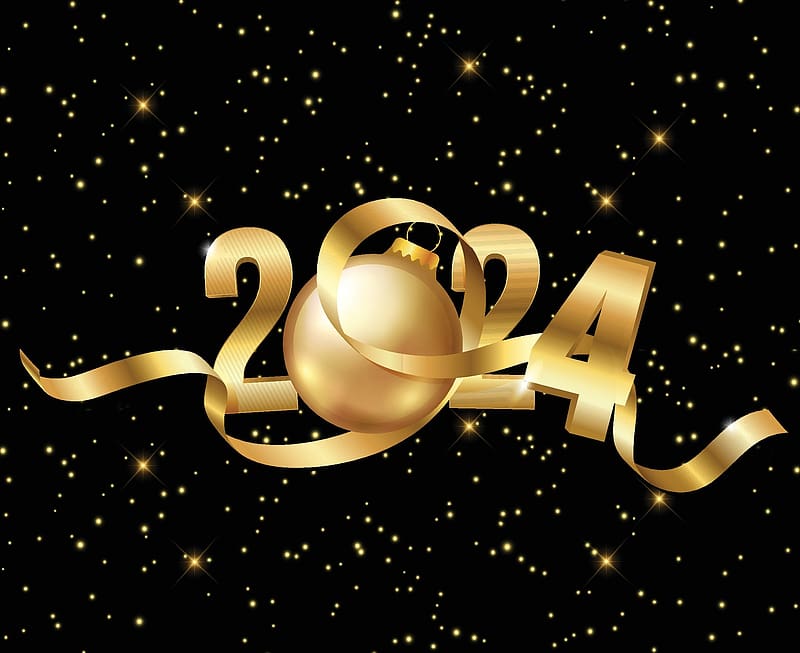 Happy New Year!, craciun, golden, black, christmas, 2024, card, new year, HD wallpaper