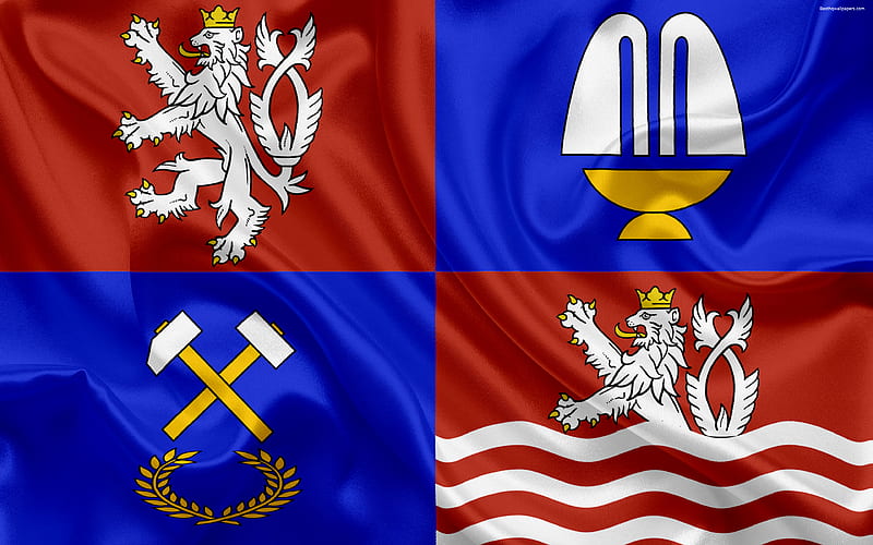 Flag of Karlovy Vary Region, silk flag official symbols, flags of administrative units, Czech Republic, Karlovy Vary Region, HD wallpaper