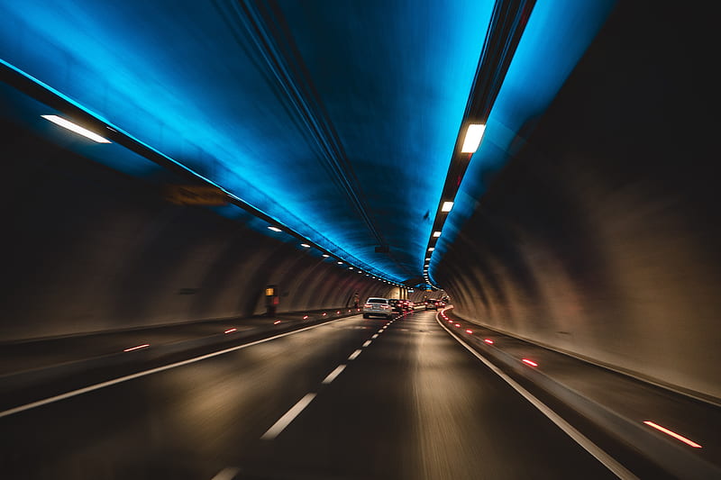 Tunnel, expressway, brown, road, blue, HD wallpaper