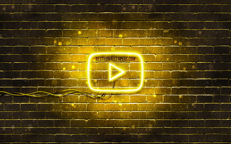 Youtube yellow logo yellow brickwall, Youtube logo, brands, Youtube neon logo, Youtube, HD wallpaper