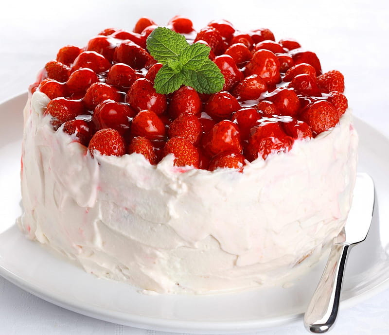 Cake, strawberry, yummy, HD wallpaper