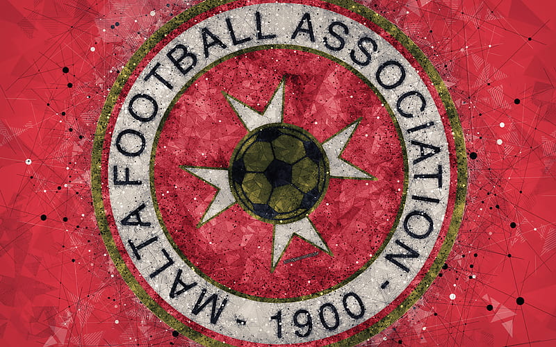 Malta national football team geometric art, logo, red abstract background, UEFA, emblem, Malta, football, grunge style, creative art, HD wallpaper