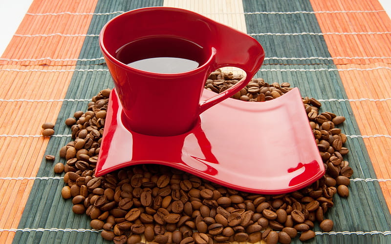 red coffee cup-sweet foods, HD wallpaper