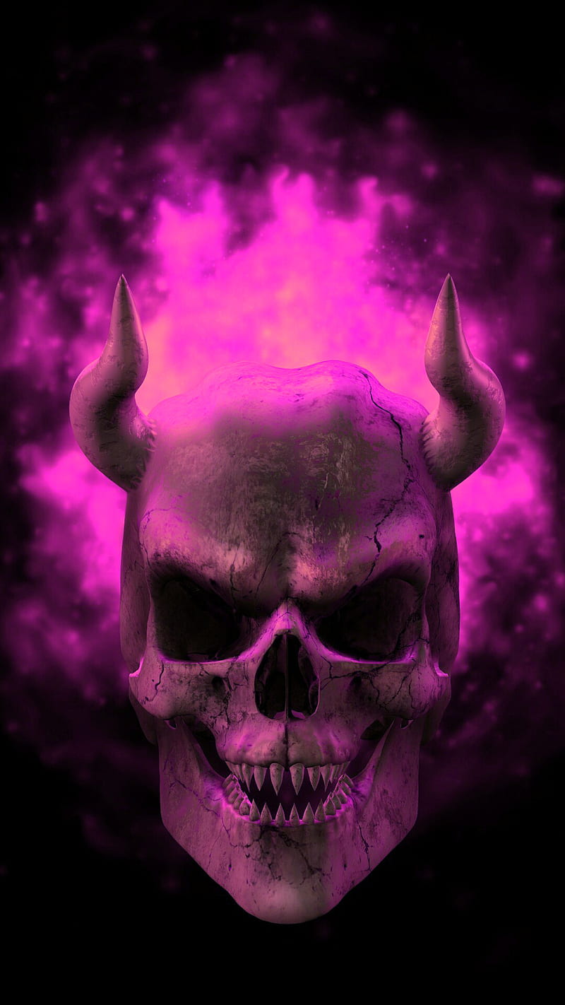 Skull, flame, human, pink, HD phone wallpaper
