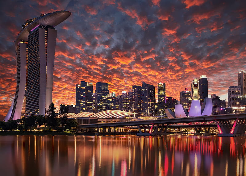 Singapore Skyscrapers Marina Bay Sands Evening , singapore, city, world, HD wallpaper
