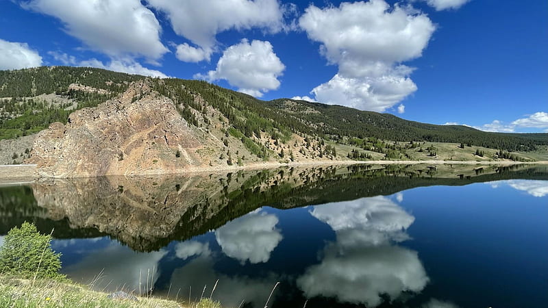 Taylor Park Reservoir, Almont, Colorado, landscape, water, hill, reflections, usa, HD wallpaper