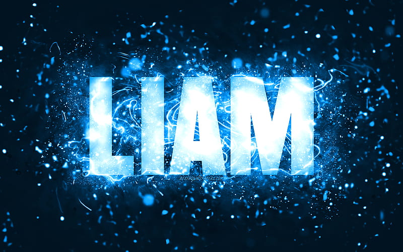 Happy Birtay Liam blue neon lights, Liam name, creative, Liam Happy Birtay, Liam Birtay, popular american male names, with Liam name, Liam, HD wallpaper