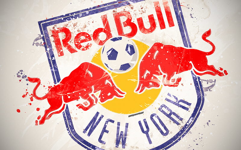 New York Red Bulls paint art, American soccer team, creative, logo, MLS, emblem, white background, grunge style, New York, USA, football, Major League Soccer, HD wallpaper