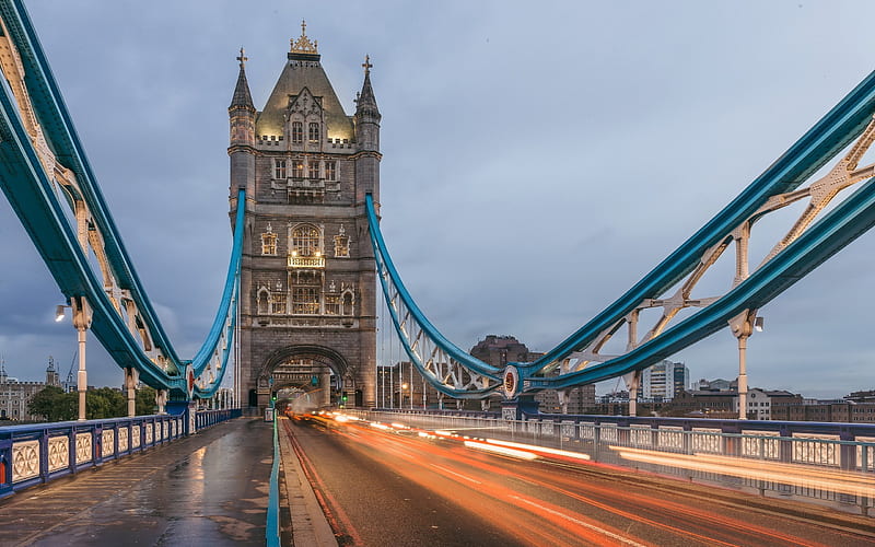 Tower Bridge, road, evening, England, London, HD wallpaper
