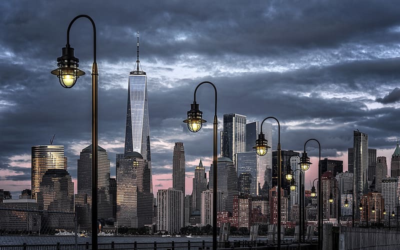 Cities, Usa, City, Skyscraper, Building, New York, Manhattan, Lamp Post