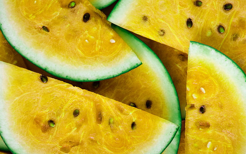 Yellow watermelon, fruits, berries, watermelon, background with yellow watermelon, HD wallpaper