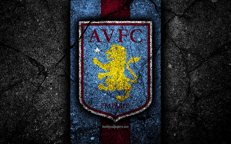 Aston Villa FC, logo, EFL Championship, black stone, football club, England, Aston Villa, soccer, emblem, asphalt texture, FC Aston Villa, HD wallpaper