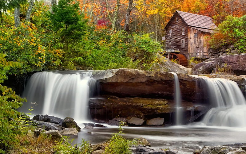 Glade Creek Mill, forest, rocks, fall, phooto, autumn, mill, colors, bonito, trees, foliage, HD wallpaper