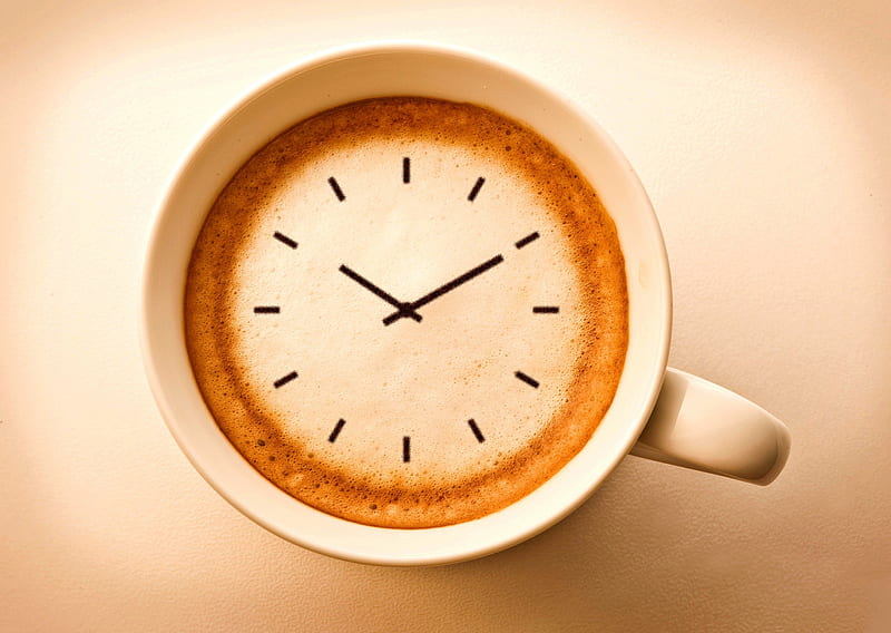 COFFEE TIME, Creative, Coffee, Drinks, Cup, beverage, Food, Clock, HD wallpaper