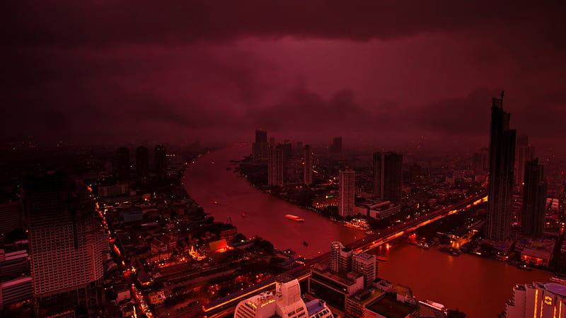 Dark City Night, dark city, red city, city night, HD wallpaper
