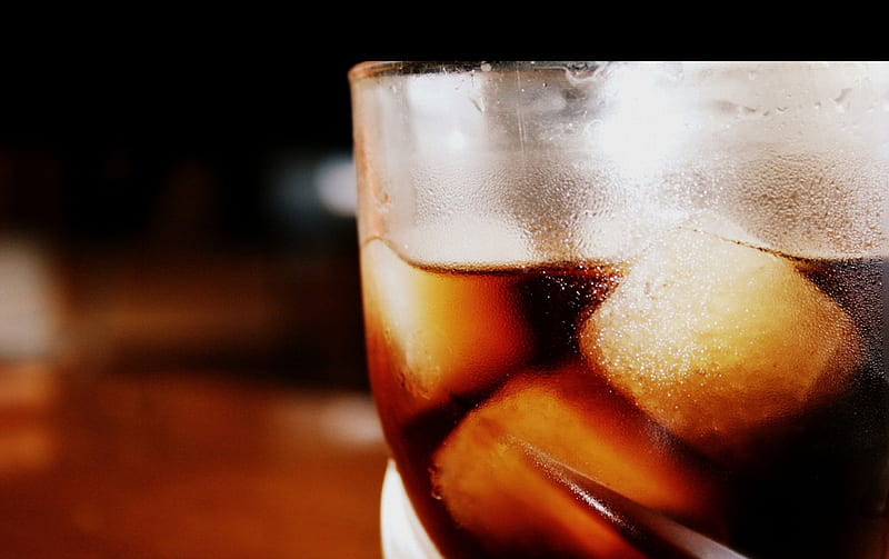 Cola, ice cubes, glass, brown, drinks, ice, drink, HD wallpaper