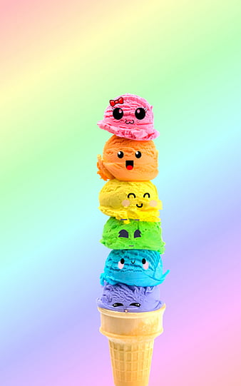 Icecream cone, rainbow, ice cream cone, pink, soy ice cream, cute, friends, summer, HD phone wallpaper