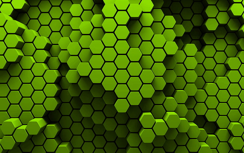 lime hexagons 3D art, creative, honeycomb, hexagons patterns, lime hexagons background, hexagons textures, lime backgrounds, hexagons texture, HD wallpaper