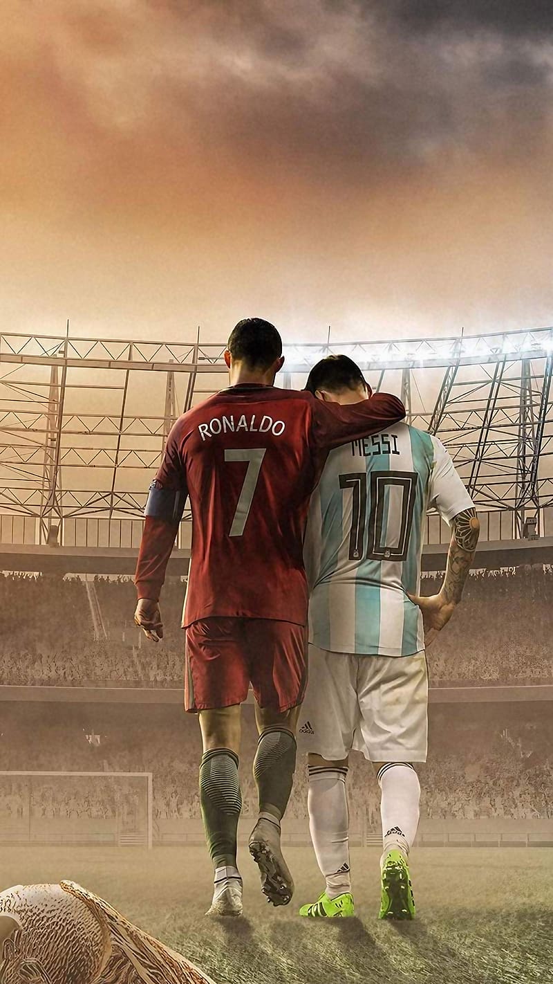 Ronaldo And Messi, Ronaldo Hands On Messi Shoulder, footballer, sportsmanship, HD phone wallpaper