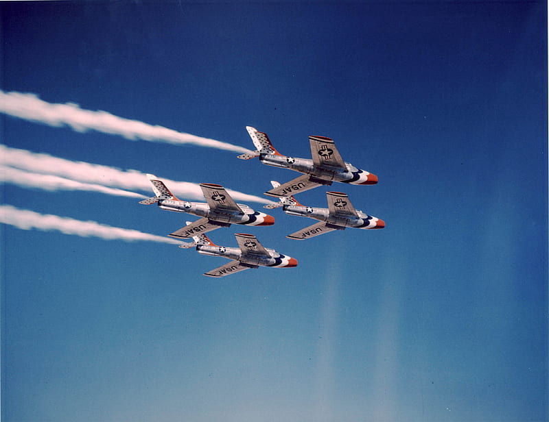 USAF Thunderbirds F-84F, usaf, aerobatic, formation, team, HD wallpaper