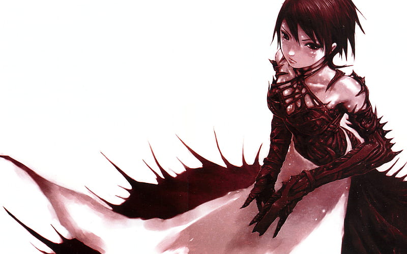 Anime Girl, armor, glove, female, intense look, anime, thorn, blood, HD wallpaper