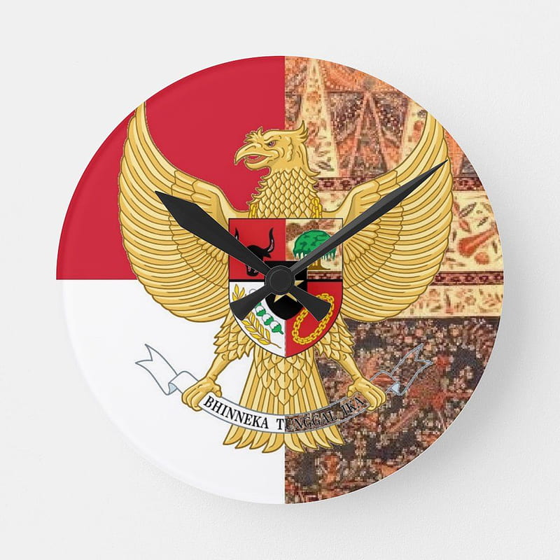 Emblem of Indonesia - Garuda Pancasila Batik Flag Round Clock. Zazzle. Clock, Wall clock, Round wall clocks, HD phone wallpaper