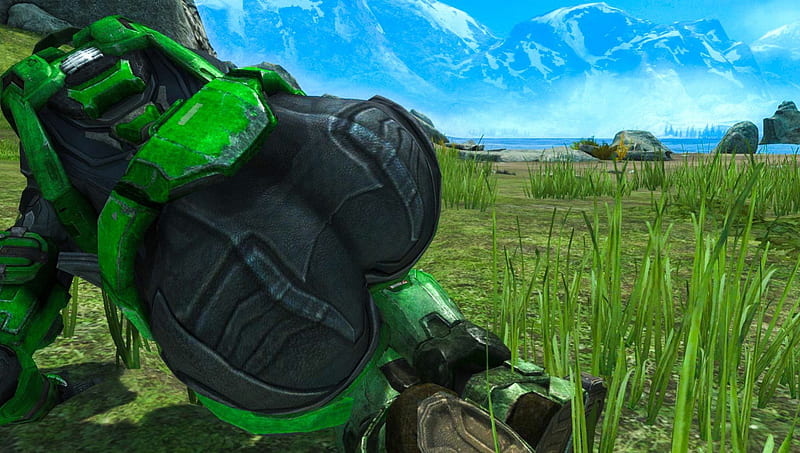Look at this... blue sky !, booty, female, reach, grass, Halo, sky, spartan, blue, HD wallpaper