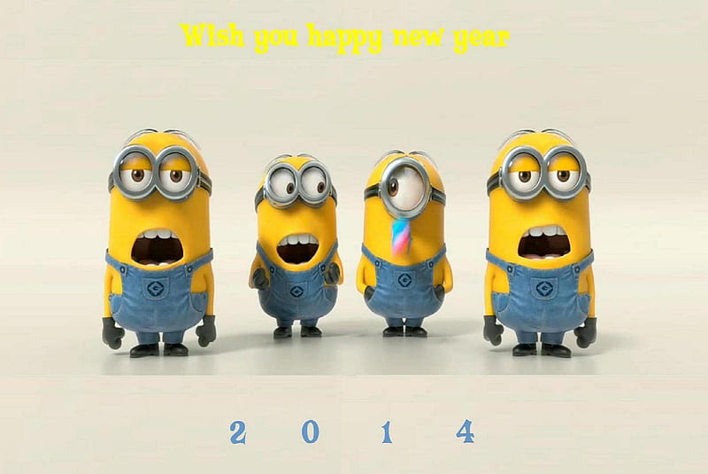 minions 2014, funny, new year, new year minions, HD wallpaper