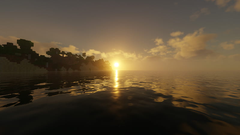 Sunset Reflection On Body Of Water Minecraft, HD wallpaper