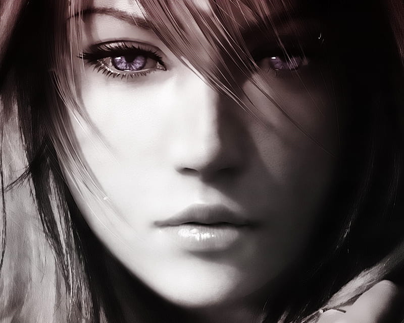 Final Fantasy, black and white, eye, farron, game, girl, lightening, HD wallpaper