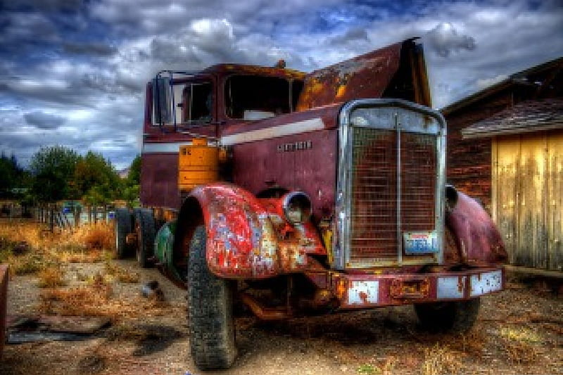 Brokendown Kenworth, truck, broken down, field, kenworh, HD wallpaper