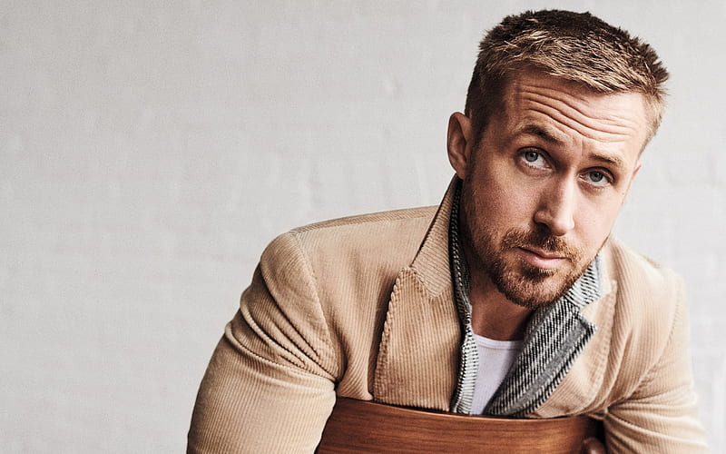Ryan Gosling, hoot, portrait, canadian actor, brown jacket, HD wallpaper