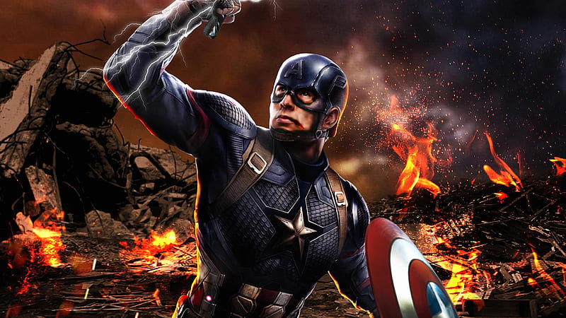 Captain America Avengers Endgame Mjolnir, captain-america, superheroes, artwork, HD wallpaper