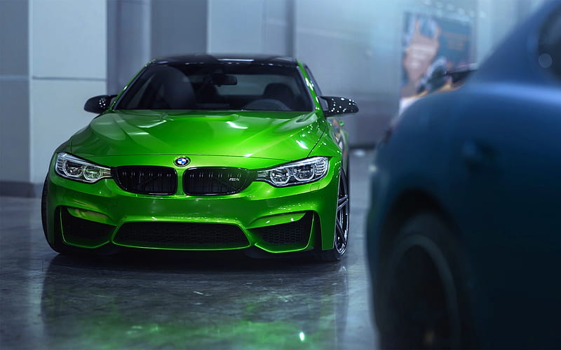 BMW M4, parking, F82, tuning, 2018 cars, supercars, green M4, german cars, BMW, HD wallpaper